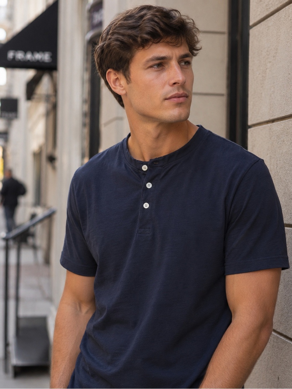 Kenneth Cole Men’s Dark Blue Henley Short Sleeve Shirt